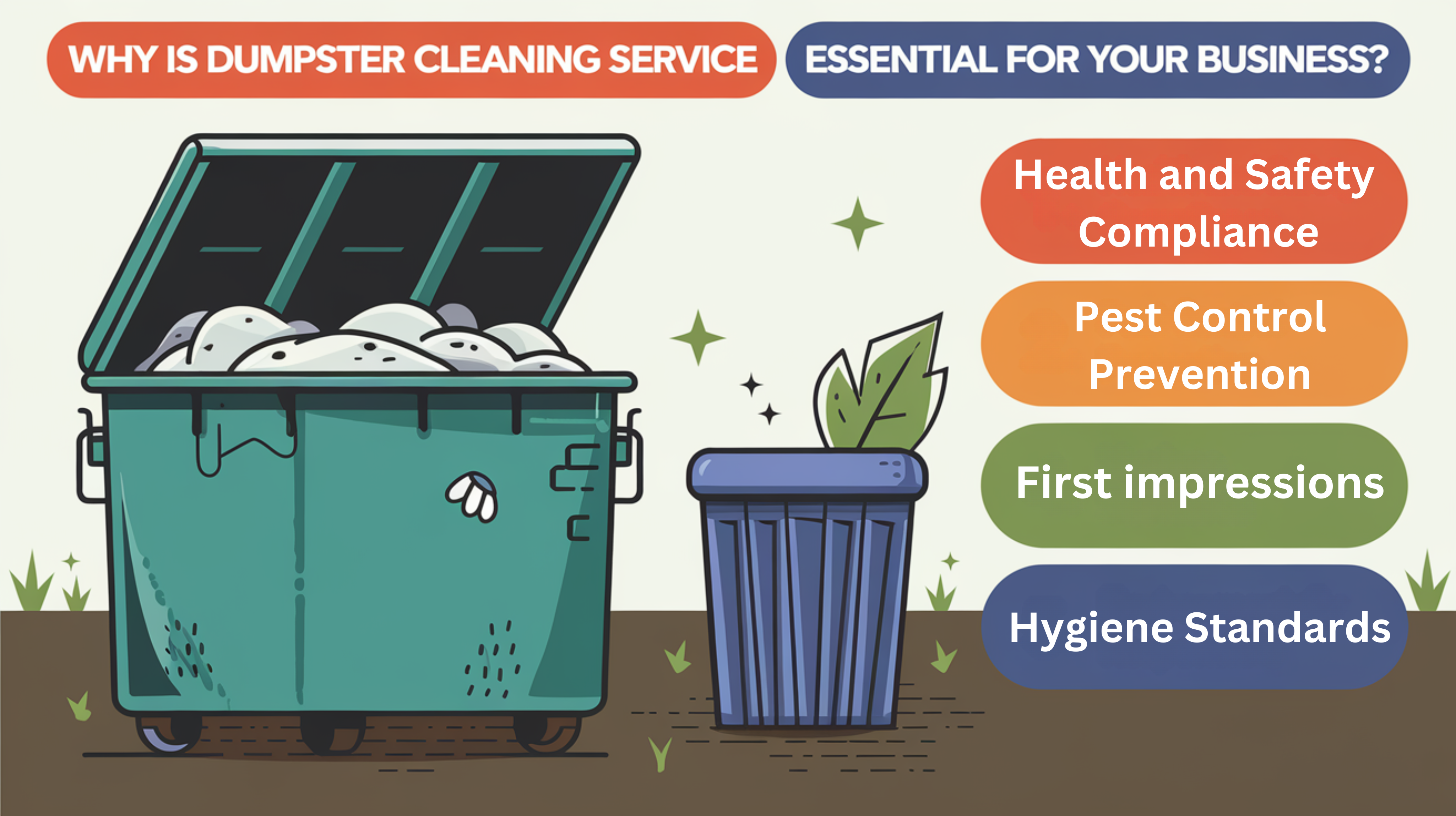A clean dumpster enhances business image, promotes hygiene, and ensures compliance with health regulations for your establishment. 