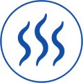 A blue circle encloses three vertical blue wavy lines, evenly spaced and parallel, on a white background. The wavy lines symbolize steam or heat rising, commonly used as an icon for warmth or steam.